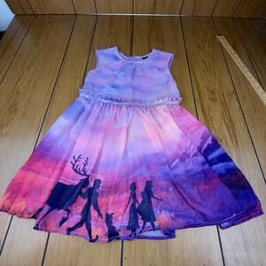Disney Frozen II Dress Girls 6X Purple Pink Ombre Silhouette‎ Polyester